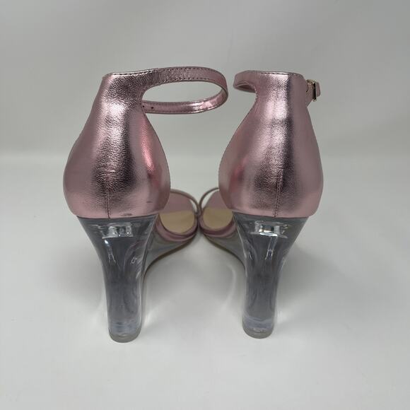 Steven Madden Isobel Sandals Size 8M Pink Metallic Clear Lucite Wedge NEW - Picture 7 of 14
